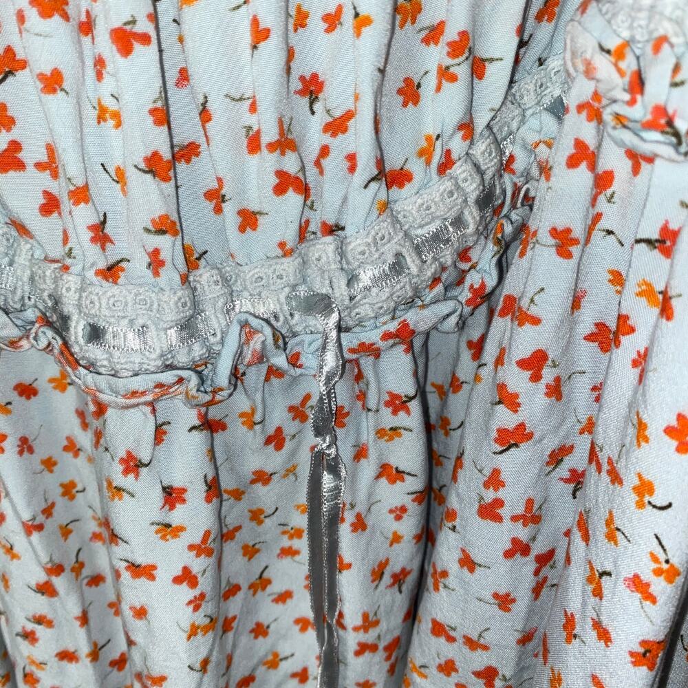 Asos Design Curve Blue Ditsy Floral Square Neck Puff Sleeve Mini Dress Size 14 - Picture 5 of 8
